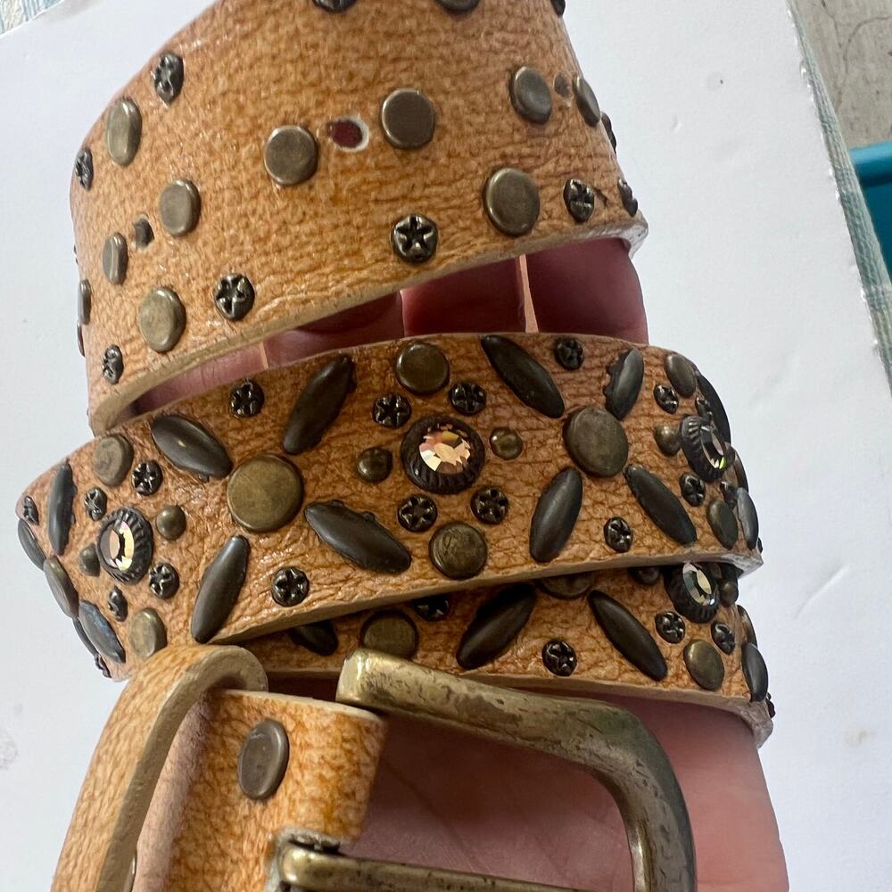Leatherock Genuine Leather Embellished Belt Studded Rhinestone Western 30-34